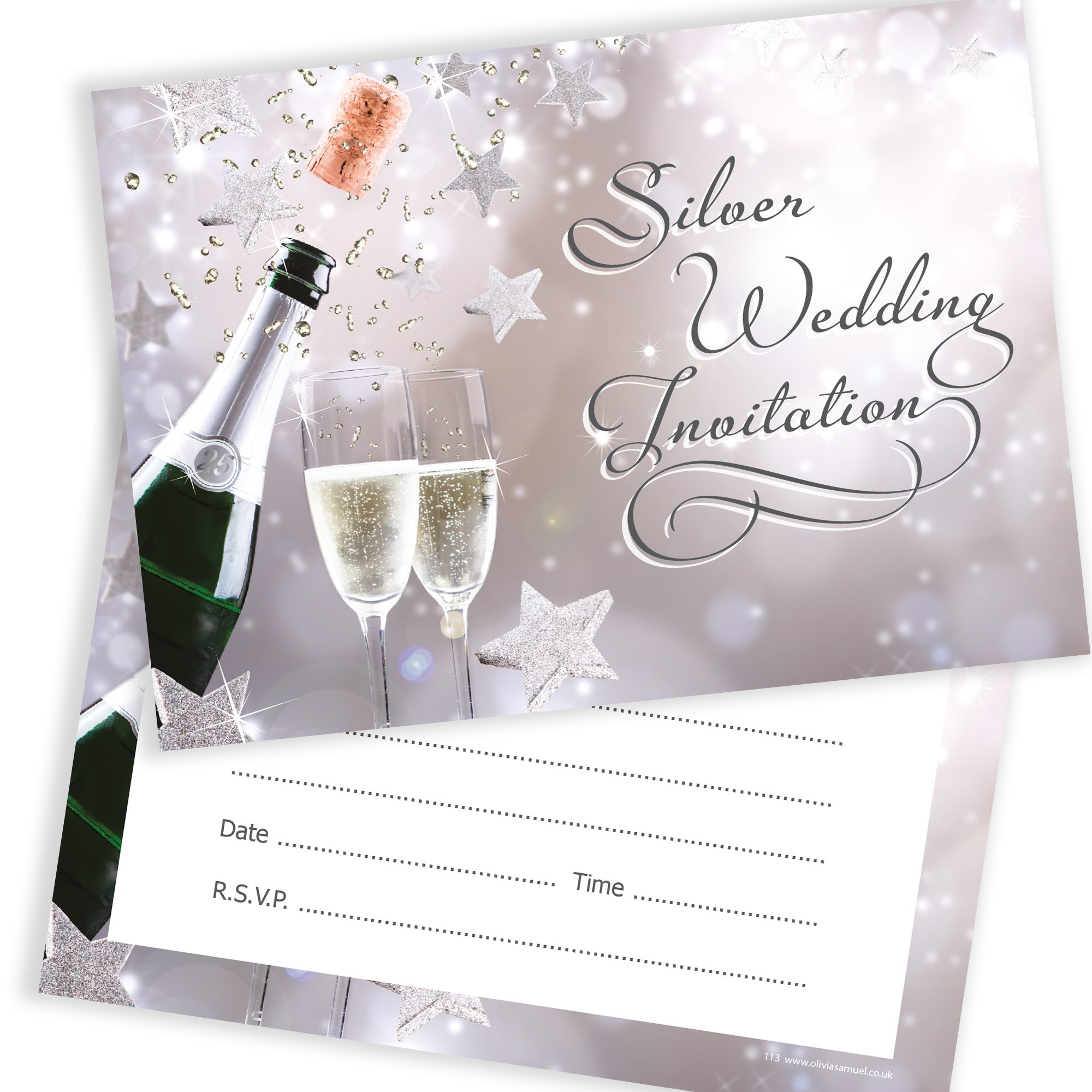 Olivia Samuel 20 x Silver Wedding Anniversary Invitations from Ready to Write - Envelopes Included