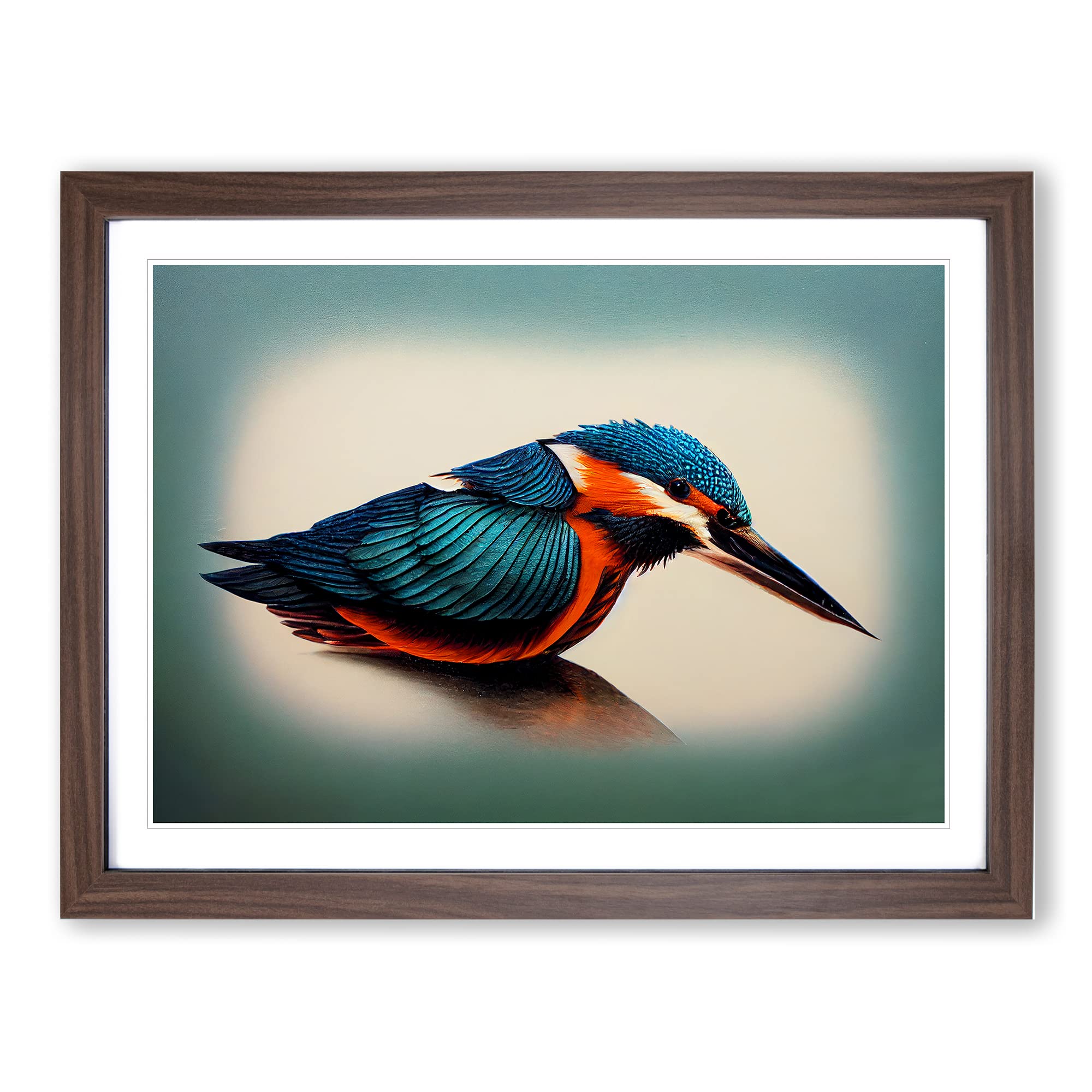 Vibrant Kingfisher Bird Framed Print | A4 Walnut Framed Wall Art | Ready to Hang | Modern Nature Picture | Living Room Bedroom Lounge Office