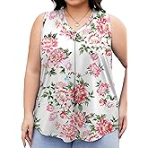 FOREYOND Plus Size Tank Tops for Women V Neck Sleeveless Tank Top Casual Basic Shirt Loose Fit Flowy Blouse 1XL-5XL