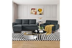 Tornama 79" Convertible Sectional Sofa Set, Small L Shaped 3-Seat Couch with Reversible Chaise and 48" Loveseat, Modern Linen Sofas Couches for Living Room, Dark Grey