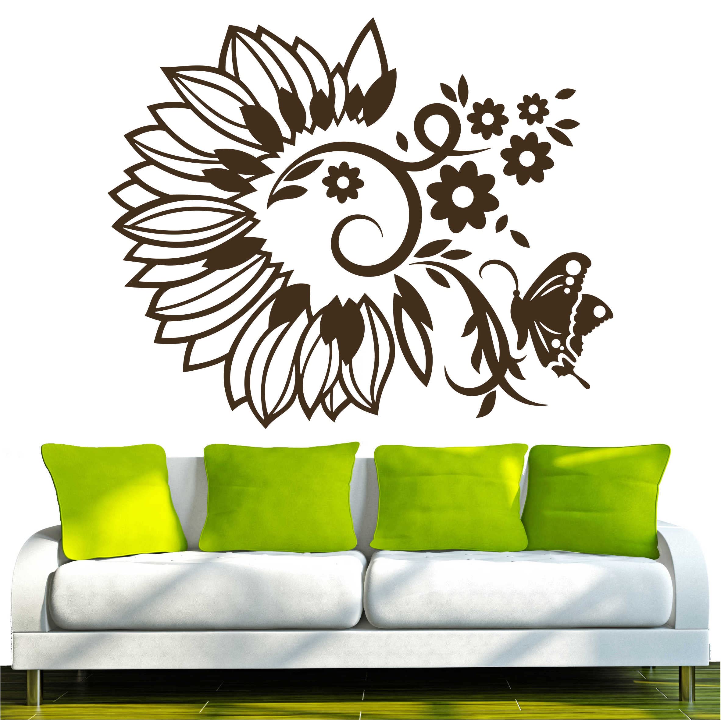 INDIGOS Wall Sticker d170 Beautiful Flower Wreath Butterfly Vine Plant Tribal 120 x 97 cm Brown, Vinyl, 120 x 97 x 1 cm