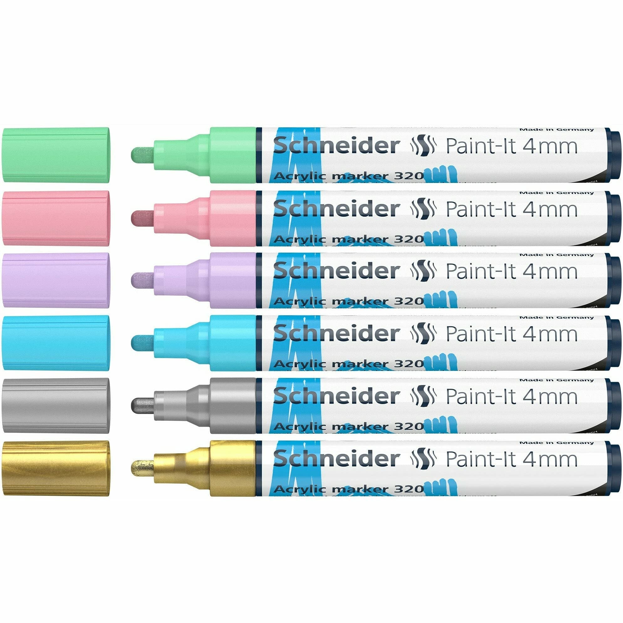 Schneider Paint-It 320 acrylic marker set 2 (4 mm round tip, high coverage, brilliant colour, for almost all surfaces) 6 pieces