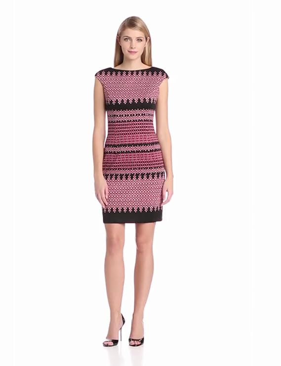 Maggy London Women's Cap Sleeve Geo Lights Dress, Black/Pink, 6 at