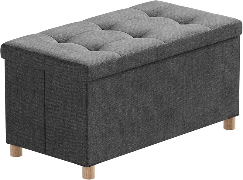 BRIAN & DANY Ottoman Storage Box with 4 Wood Legs Gray 76 x 38 x 38 cm