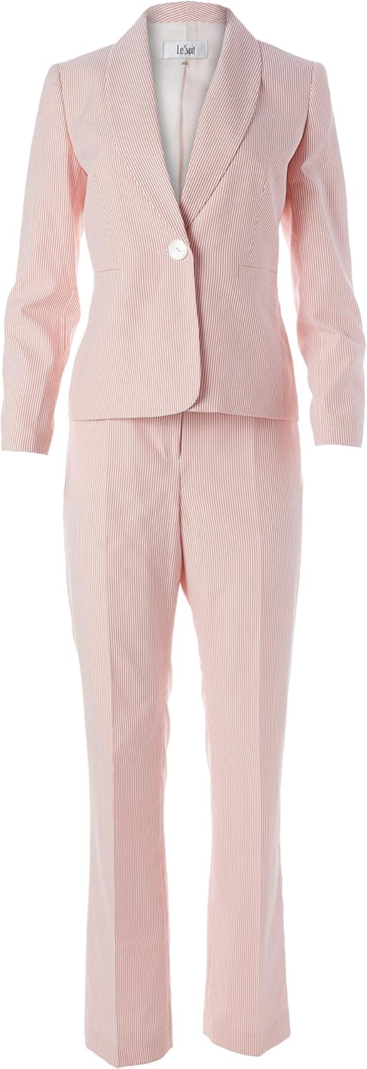 LeSuit Womens 1 Button Jacket Stripe Seersucker Pant Suit Amazon.ca Clothing & Accessories