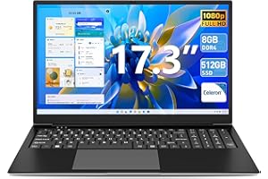 Naclud 17.3 inch Laptops, 8GB RAM 512GB ROM Laptop, Celeron N4020 Processor (up to 2.6 GHz), 5G WiFi, 1920 IPS Display, 8000mAh Battery, 2 USB 3.2, BT5.0, Type-C, 512GB Expansion