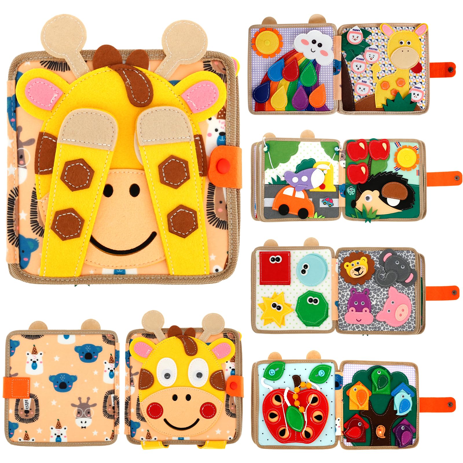 Quiet Book Montessori Toys 3D Soft Baby Felt Books Educational Sensory Toy Animals Sensory Books Early Development Interactive Toy Preschool Learning Travel Activity Board for Boys Girls Infants Gift