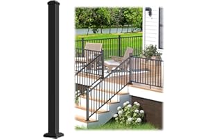 Egadis 2.56 in. x 2.56 in. x 39 in. Porch and Deck Railing Post with Screws, Aluminum Railing Post, Black Textured Outdoor Powder-Coat Finish Stair Post for Decks, Porches & Balconies (1 Post)