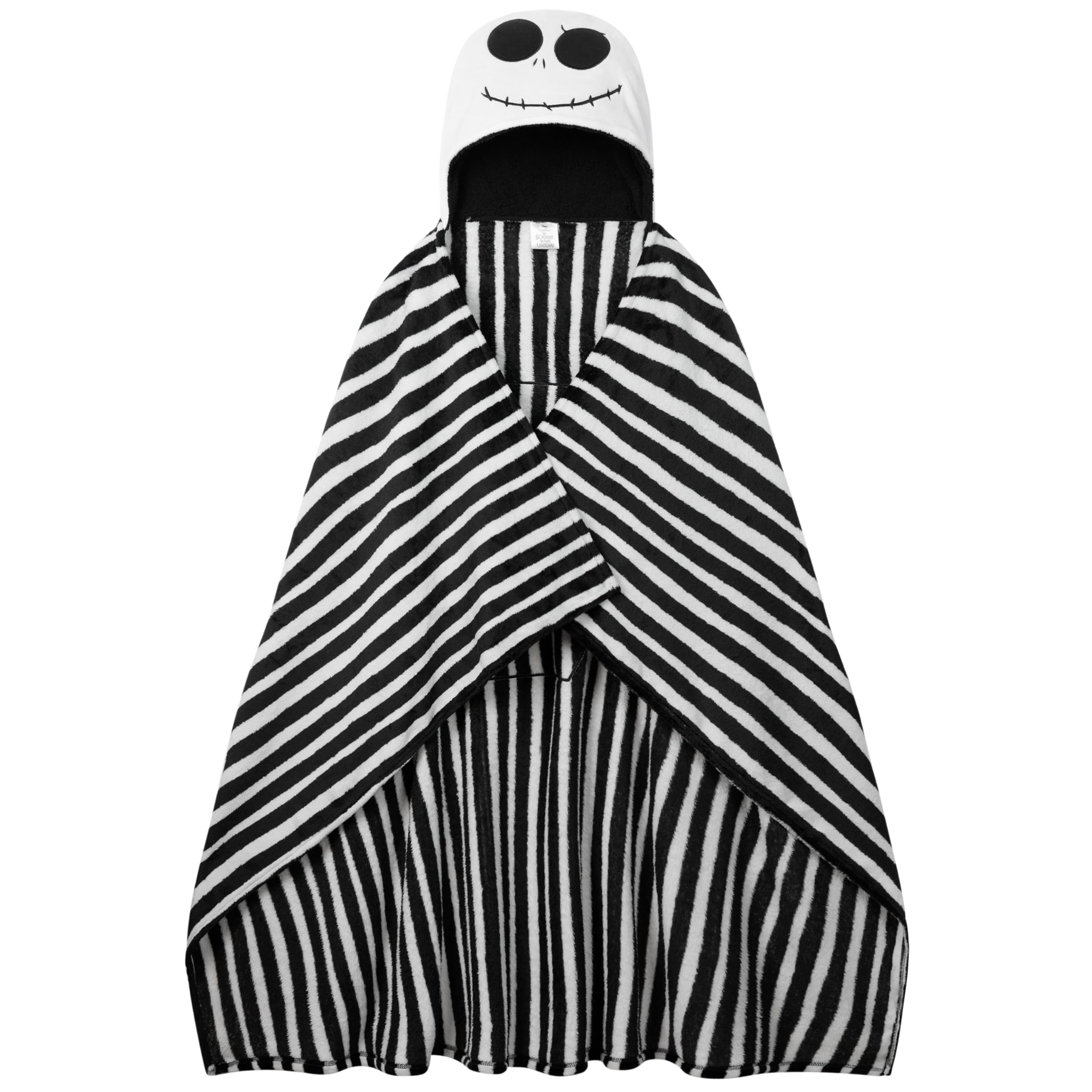 Disney The Nightmare Before Christmas Hooded Fleece Blanket 150 x 120cm, Bed & Sofa Throw Blanket, Secret Santa Xmas Gifts (Black/White Hood)