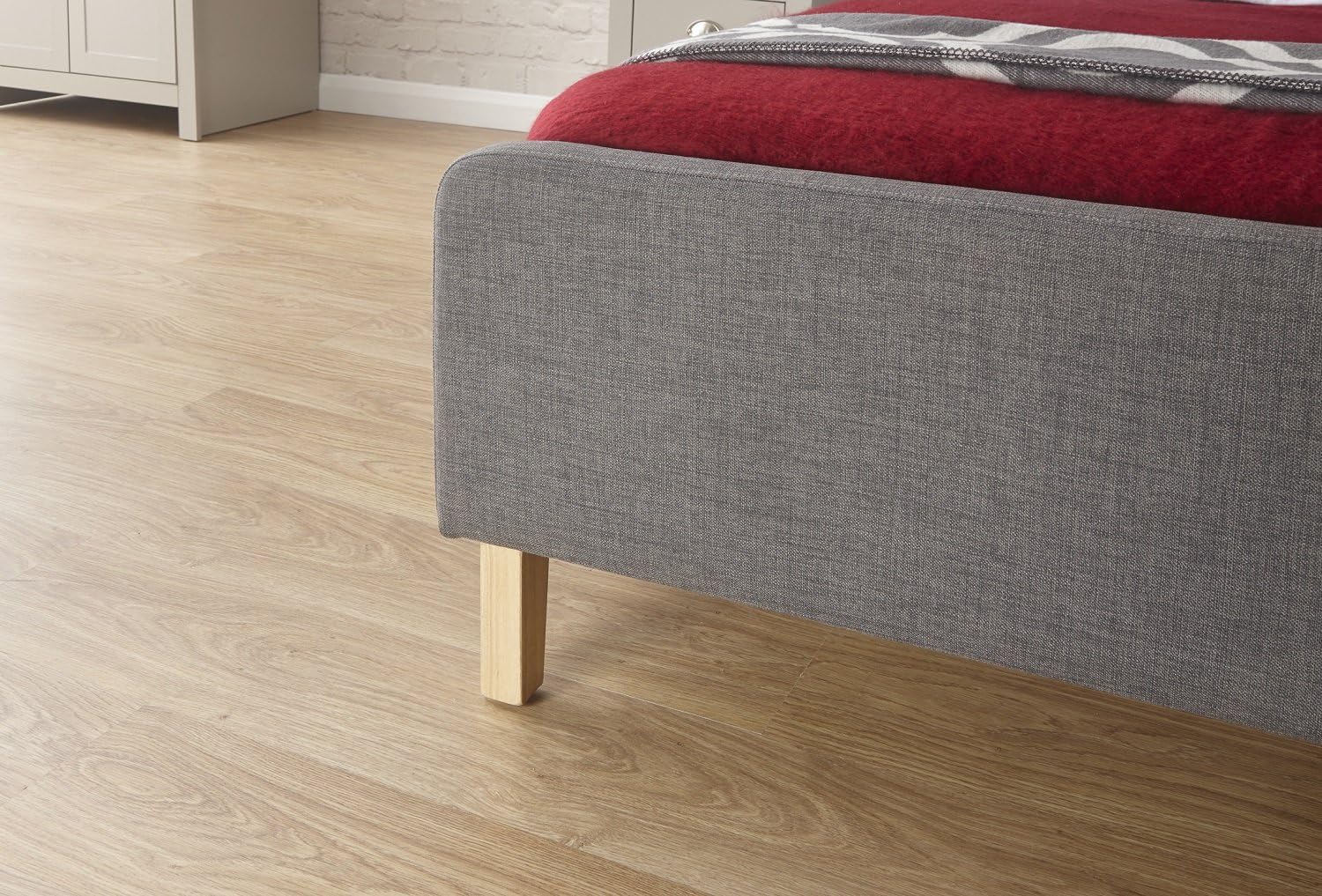 Home Source - Modern High Headboard Buttoned Grey Fabric Light Oak Effect Leg Double 4ft 6 Bed - Image 5