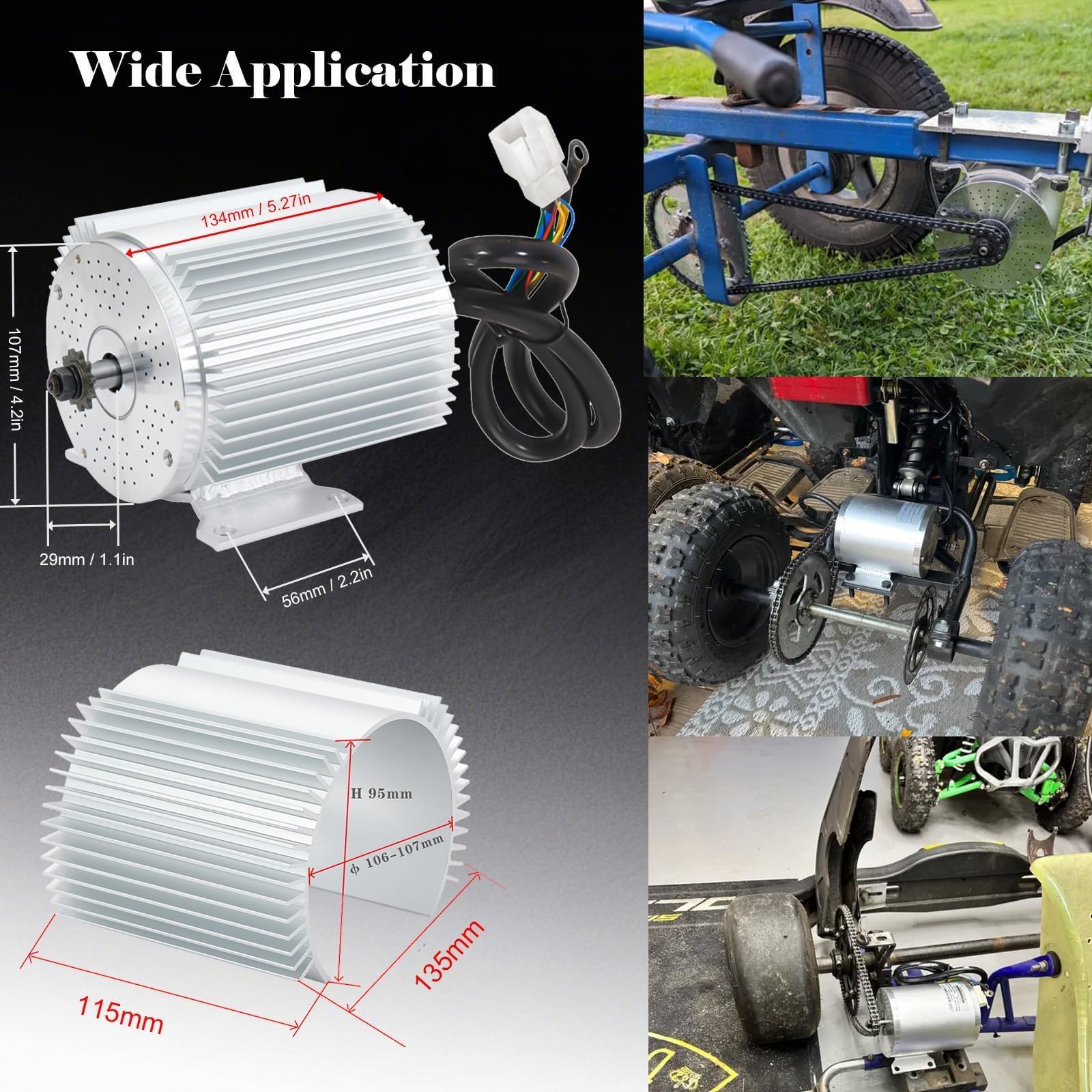 Electric Motor 1600W 48V go Kart Electric Motor kit with Throttle 33A Speed Controller BLDC ATV Kits Scooter Motorcycle Engine Ebike Conversion Kit Chain T8F