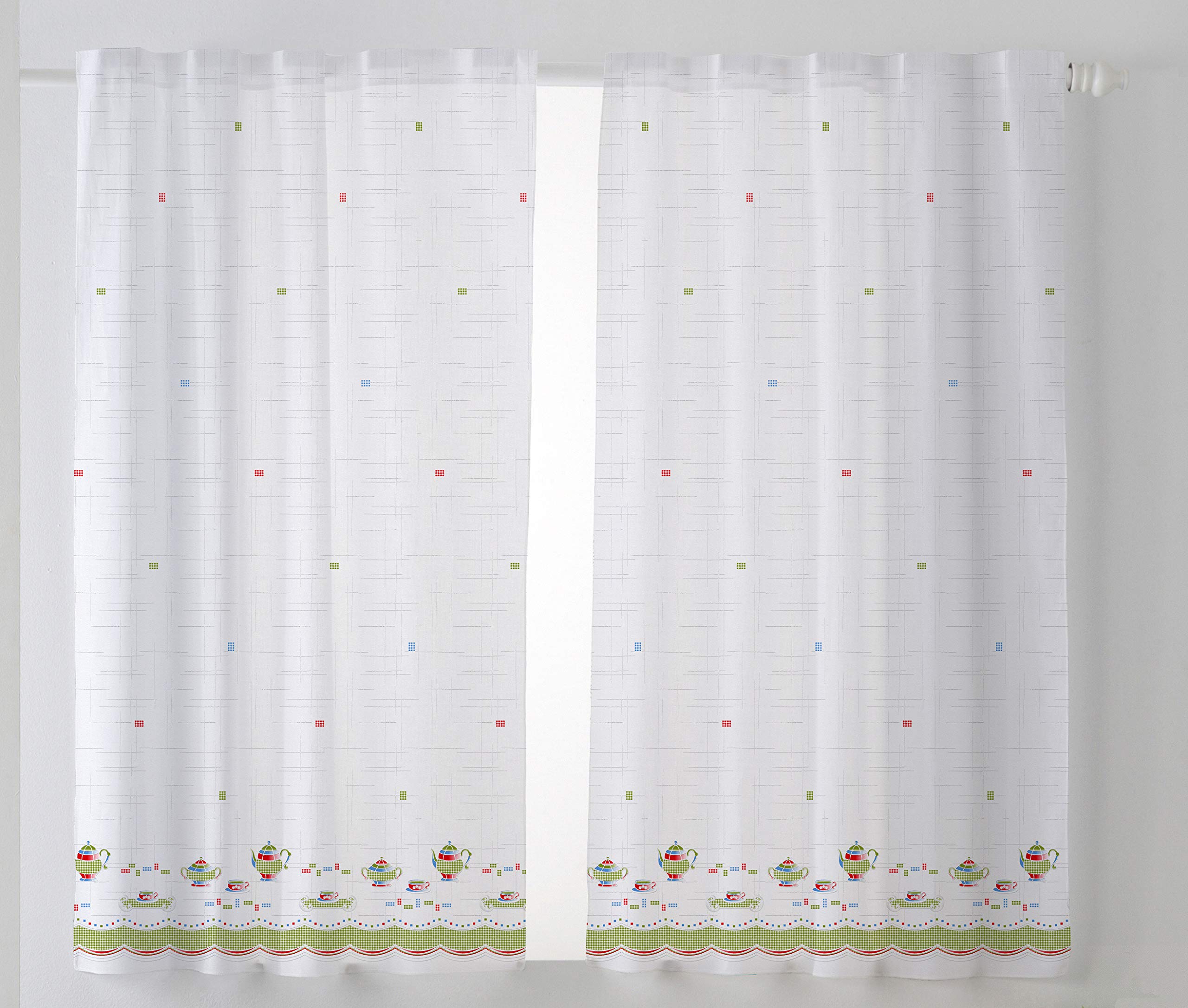 Cardenal Textile Cups Kitchen Curtain, Green, Pack of 2 100 x 140 cm