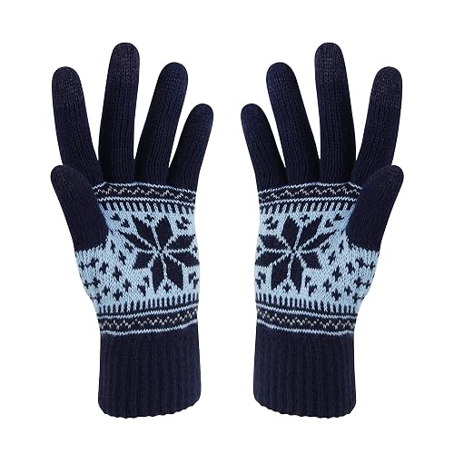 VENI MASEE Winter Touch Screen Gloves Snow Flower Printing Keep Warm for Women and Men