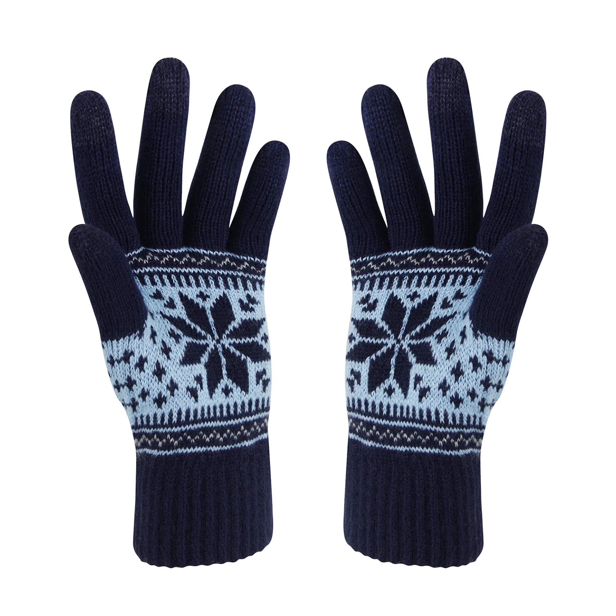 VENI MASEE Winter Touch Screen Gloves Snow Flower Printing Keep Warm for Women and Men (royalblue)