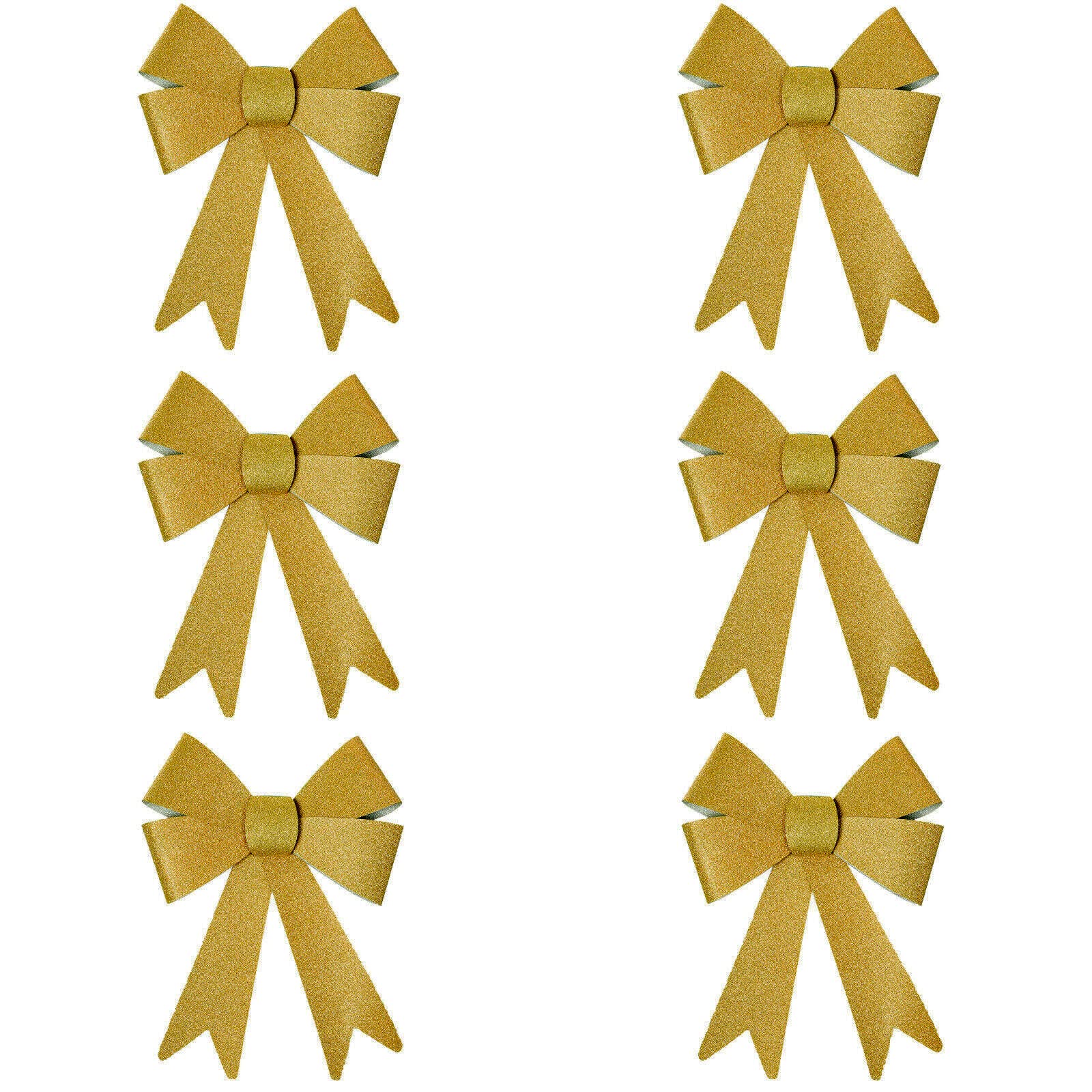 Robelli Christmas Glitter Bow Decorations - Pre-tied For Tree/Gifts/Table - 6 x S (Gold)