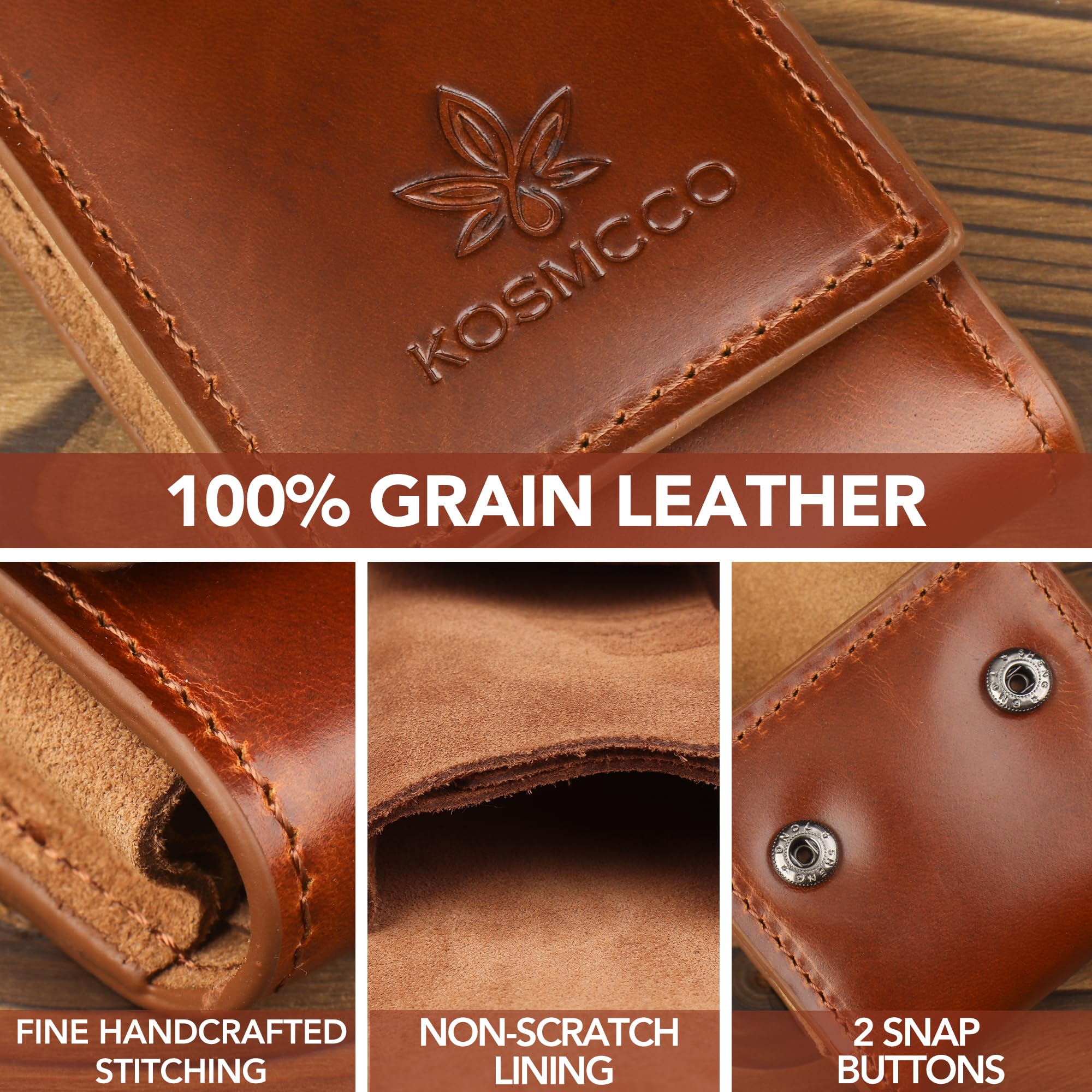 KOSMCCO Leather Watch Pouch - Portable Travel Pouch with Suede Lining and Leather Inserts, Single Watch Case for Lovers Gift (Brown)