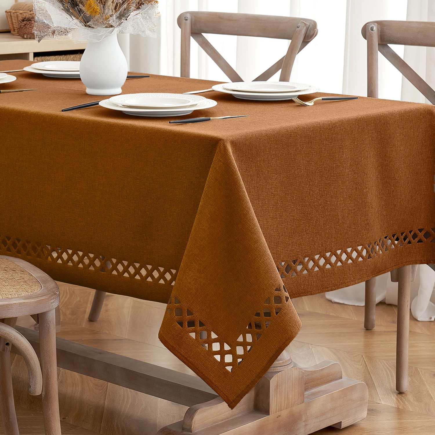 MIULEE Brown Thick Polyester Linen Rectangle