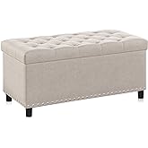 BELLEZE 31" Tufted Ottoman, Storage Bench with Safety Close Hinge, Ottoman with Storage for Living Room, Entryway, Hallway, Foot Rest, Support 300lbs - Beige