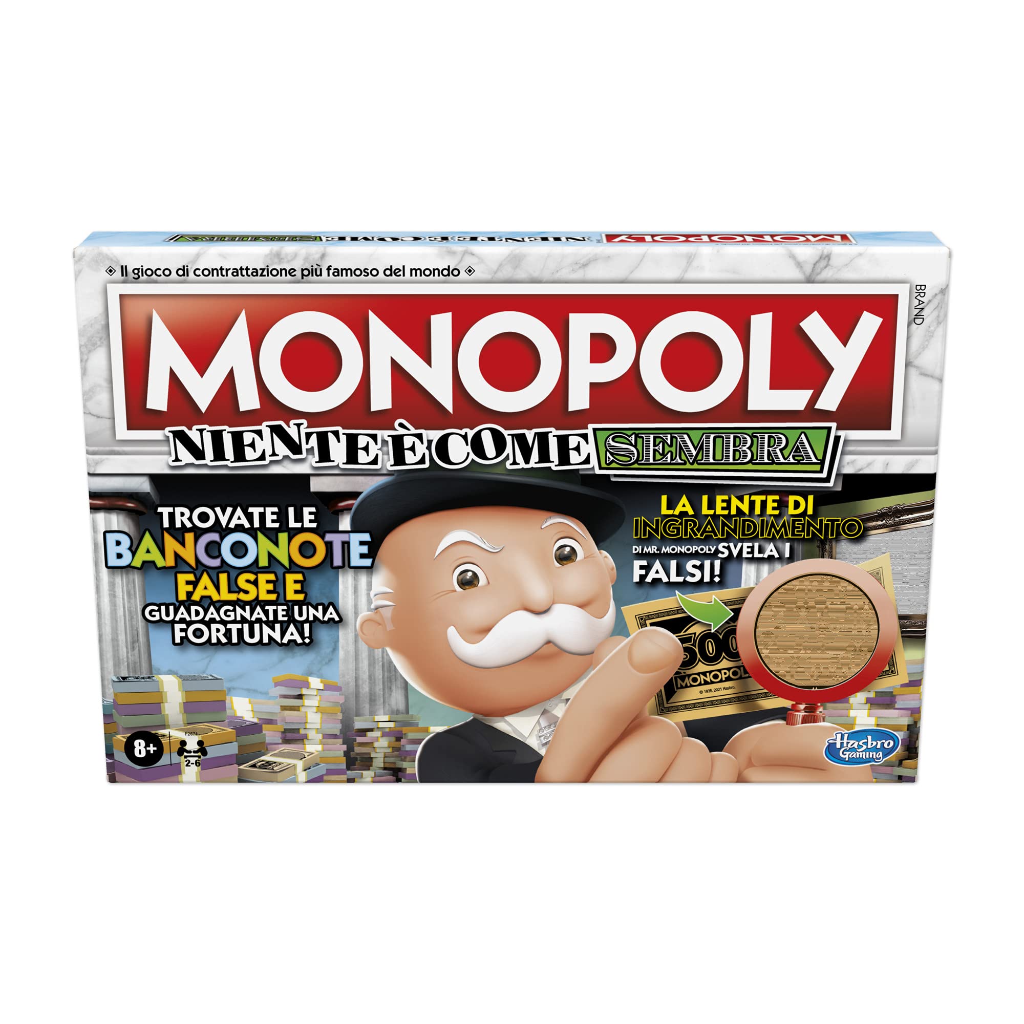 Hasbro Monopoly - Nothing is as it looks, board game for families and children aged 8 and up, contains the magnification lens from Mr. Monopoly