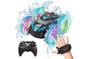 CGSGDK Beach Amphibious Remote Control Car Toys,2.4 GHz Remote Control Boat Waterproof, All Terrain RC Stunt Car with LED Lights, Land Water Boat Birthday Gifts Toys for 6-12 Year Old Boys Girls