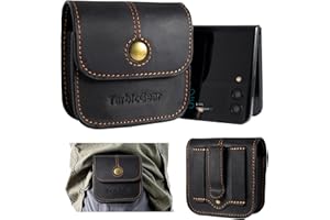 TarbicGear Holster for Motorola Razr Plus, Razr 40, Razr 2022, Samsung Z Flip 5/4/3 Series, Belt Clip Flip Phone Case with Card Holder & Magnetic Closure, Western Real Leather Pouch on Belt, Black