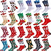 Handepo 24 Pairs Christmas Socks Bulk Christmas Crew Warm Winter Holiday Socks Xmas Soft for Women Novelty Holiday Gift