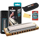 Hohner 532 Blues Harp MS Harmonica - Key of C Bundle with Case, Pouch, Austin Bazaar Online Manual, and Polishing Cloth