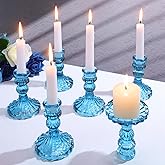 Maxcheck Set of 6 Candlestick Holders Taper Glass Candle Holder Decorative Candle Stand for Wedding Party Table Centerpiece Anniversary Festival Home Decor(Blue)