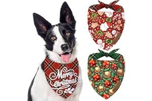 ORITASY Merry Christmas Dog Bandanas for Dogs (Snowman Santa Cruz 2-Pack Triangle Reversible Pet Scarves) Premium Fabric Holidays Bandana, Red Green X-Large V