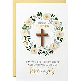 DISJOURNEY Baptism Card with Real Wood Cross for Boys Girls Adults, 5.5x8in | 300GSM Thick Cardstock, with Shimmer Envelope and Sticker, Glossy Finish with Printed Message Inside, Premium Baptism Gifts