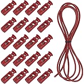uxcell 25 Pcs Double Hole Cord Locks with 39Inch Elastic Shock Cord, Plastic Spring Toggle Stopper Clip with Stretch String for Shoelaces Drawstrings Paracord, Purplish Red