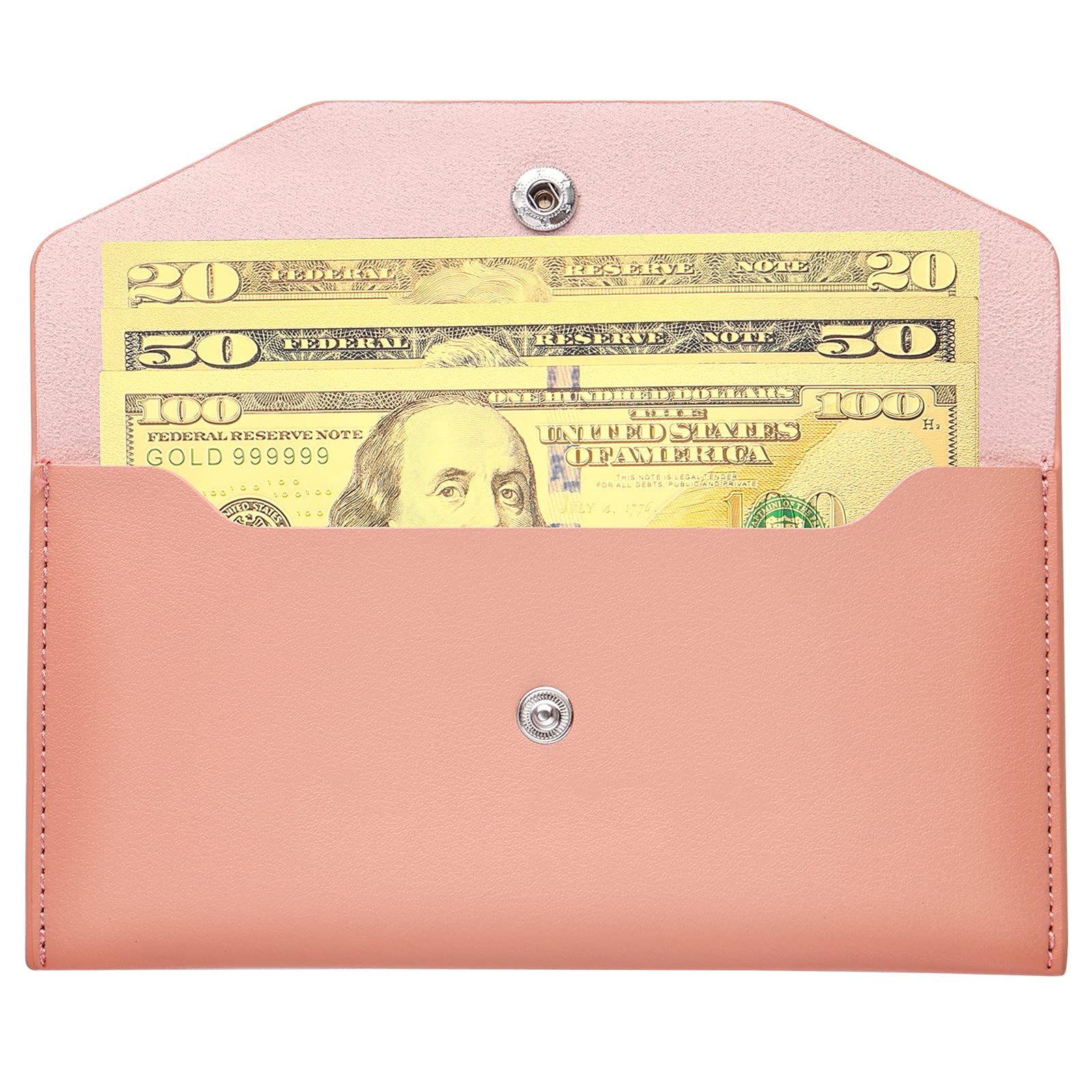 Molain Cash Envelopes PU Leather, Reusable Waterproof Budget Envelopes 7.2 x 3.6 in (Pink)
