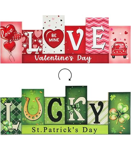 Reversible Valentine's & St. Patrick's Day Wooden Decor - Truck & Book Set For Tiered Trays & Tabletops