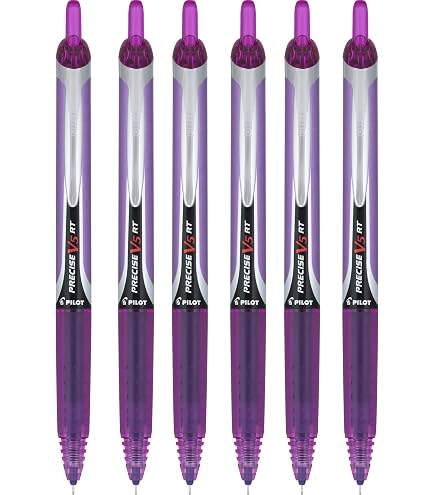 Lot De 6 Stylos Roller Pilot V5 - Pointe 0,5 Mm - Encre Violette - Écriture Fluide Et Précisé