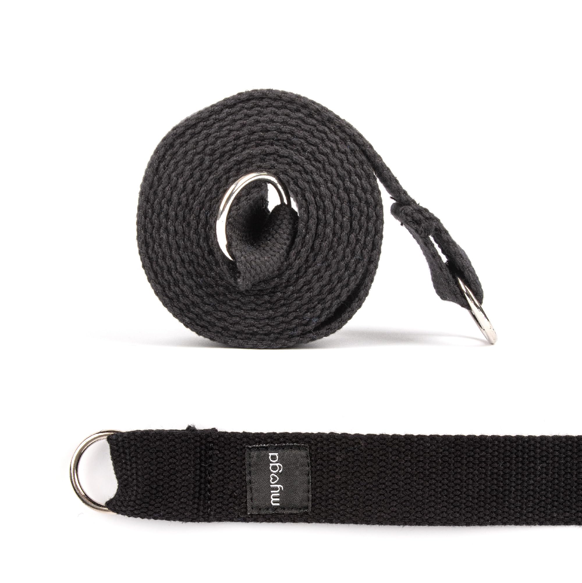 Myga RY1132, 2-in-1 Yoga Belt Strap for Stretching and Flexibility - Adjustable Yoga Sling - Yoga Strap for Holding Poses and Physical Therapy - Black