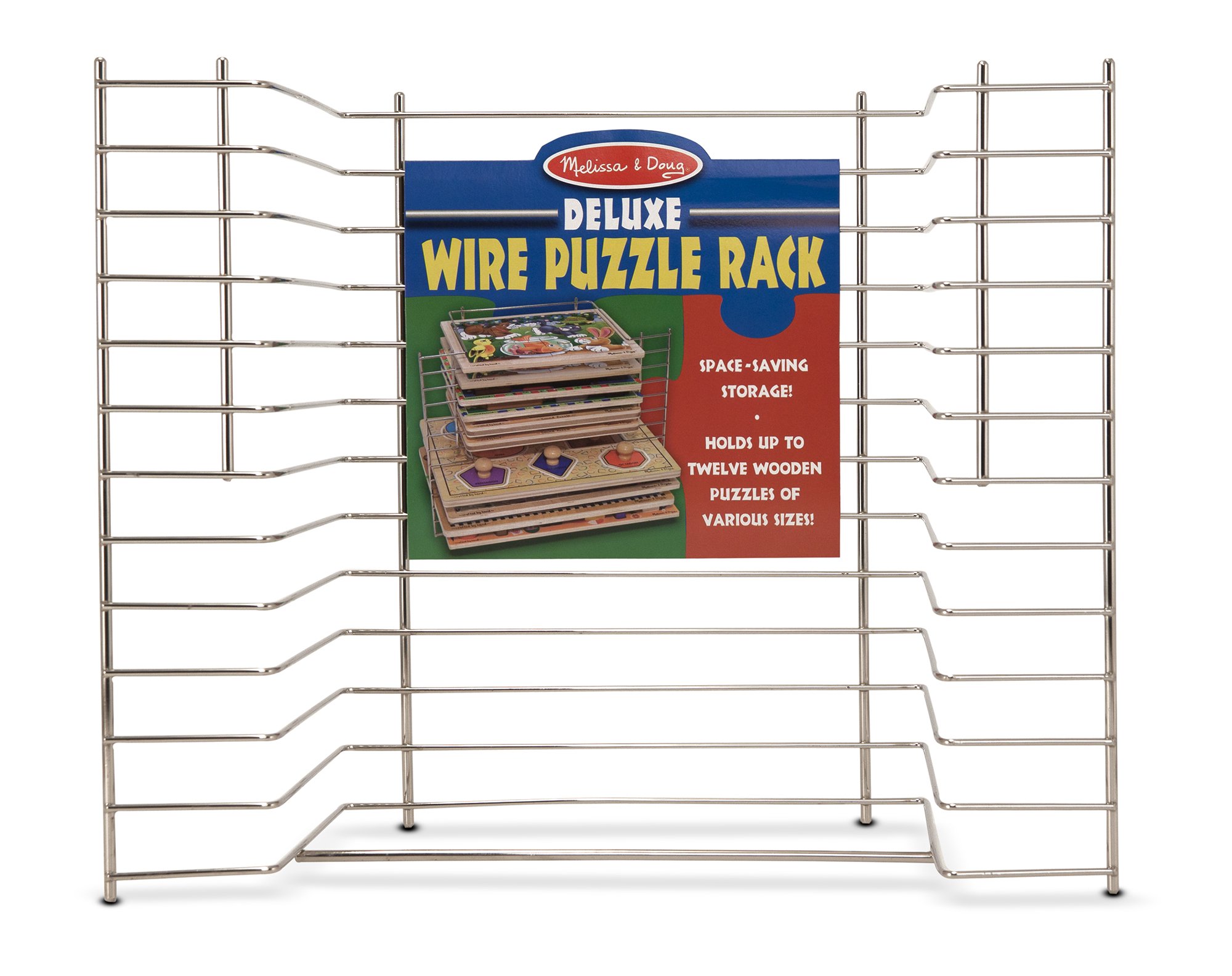 Melissa & Doug Deluxe Metal Wire Puzzle Storage Rack for 12 Small and