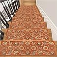 Lahome Carpet Stair Treads Non Slip Backing, 15 Pack 8" X 30" Stair Treads for Wooden Steps Indoor, Soft Washable Stairway Stair Runners Oriental Staircase Rugs for Kids Pets Elders(15pc, Orange)