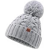 FUOITA Toddler Winter Hat Toddler Pom Pom Beanie Kids Warm Lined Knit Hat Baby Winter Hats for Girls Boys 3M-8T