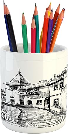 Amazon Com Ambesonne Cityscape Pencil Pen Holder Old Peaceful