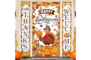 TINEIT Thanksgiving Decorations, Thanksgiving Door Cover, Happy Thanks giving Door Decorations Porch Sign for Indoor Outdoor, Friendsgiving Party Decoration Turkey Theme