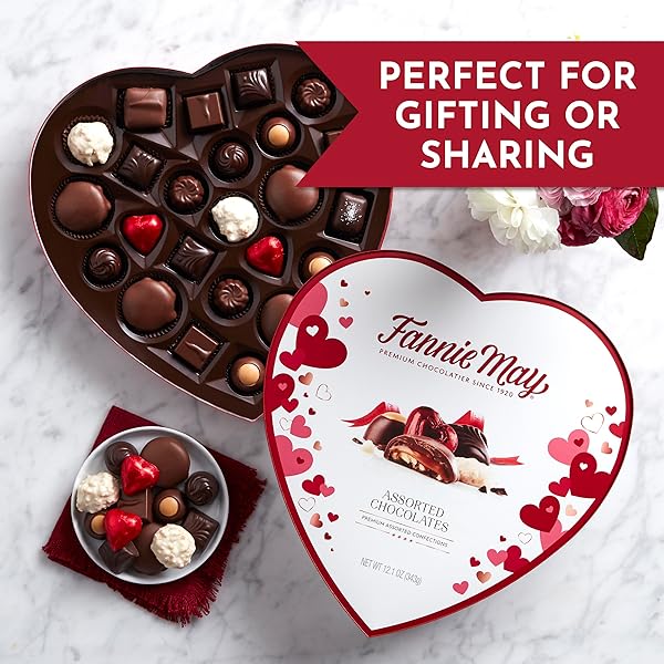 FANNIE MAY ASSORTED CHOCOLATE VALENTINE’S CANDY, HEART GIFT BOX, 12.1 OZ