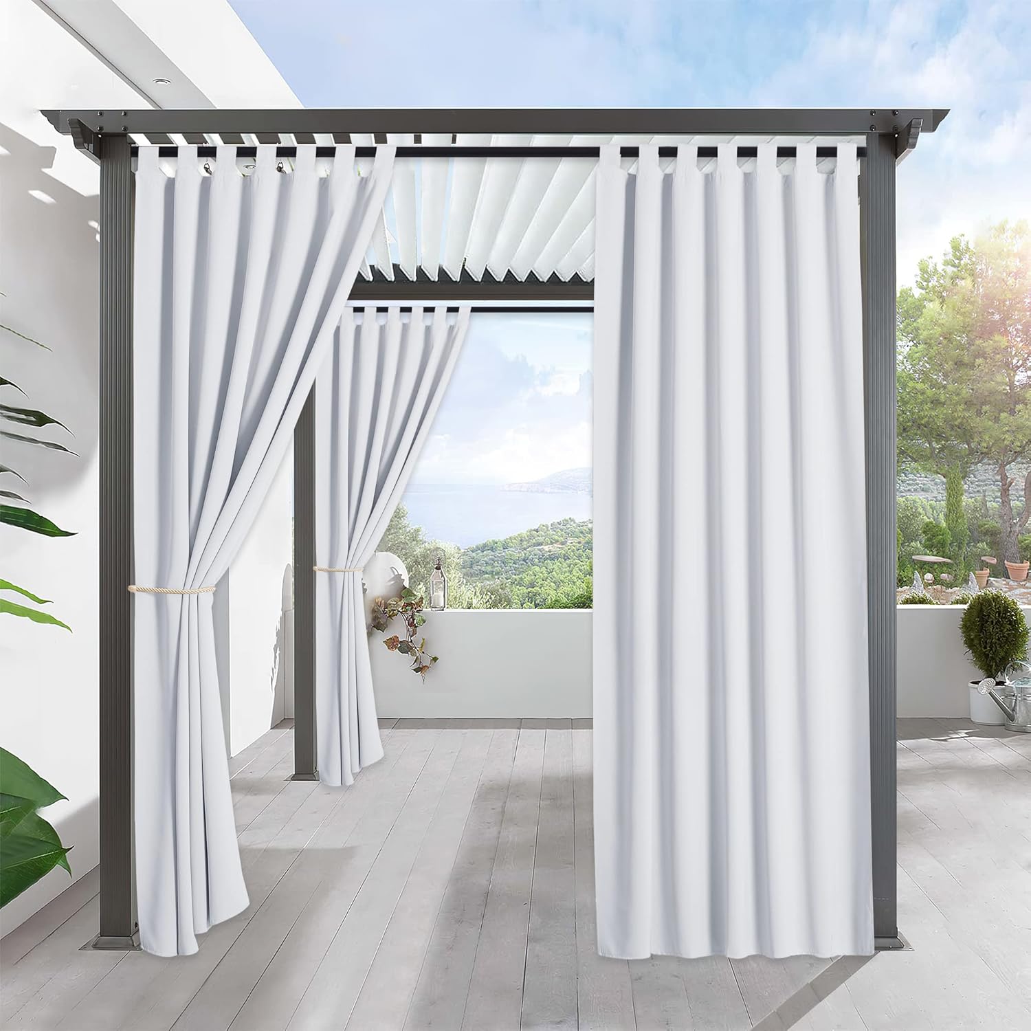 Outdoor Curtains - RYB HOME White Outdoor Curtains - Waterproof Blackout 100% Privacy Indoor Outside Curtains for Gazebo Porch Arbor Patio Door, 1 Panel, W 52 x L 84 Inch, Greyish White