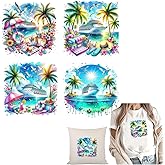 4pcs Tropical Beach Palms and Cruise Ship Iron On Transfers for T-Shirts Rub on Transfers Stickers Vinyl Ready to Press Stickers Iron on Decals for T-Shirts Clothing Hoodie DIY Crafts