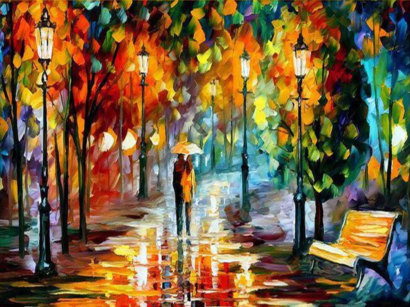 Full Drill Square Diamond Painting 5D DIY Walk in the Rain DP Rhinestone Embroidery oil painting Craft Paint-By-Number kits Mosaic pasted Needlework for Home Decoration 12X17.5 inch (Walk in the Rain)