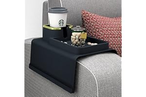 BOUTICOL Couch Tray Sofa Arm Cup Holder Tray Coaster Holder Silicone Anti-Spill and Anti-Slip Armrest Cup Holder Suit for Armchair, Sofa, Recliner, Couch Remote Control and Phone Organizer (Black)