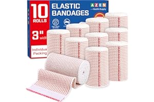 AZEN Premium 10 Pack Elastic Bandage Wrap 3 Inch, Compression Wrap Bandage for Legs, Ankle, Knee, Tummy, Body, Lymphedema Wraps for Legs, Latex-Free