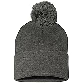 Sportsman Pom-Pom 12" Knit Beanie One Size Dark Heather Grey