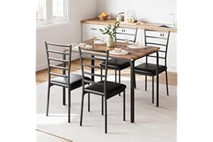 GarveeHome Dining Table Set for 4, Kitchen Table and Chairs for 4, 5 Piece Dining Room Set Rectangular Dinner Table with Upho