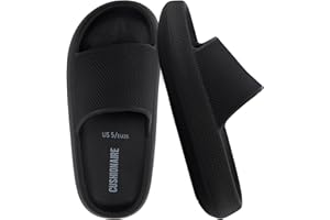 CUSHIONAIRE Feather EVA Slides for Women – Comfortable Slip On Womens Slippers, Indoor Outdoor Shower Shoes, Beach Essential Cloud Slides