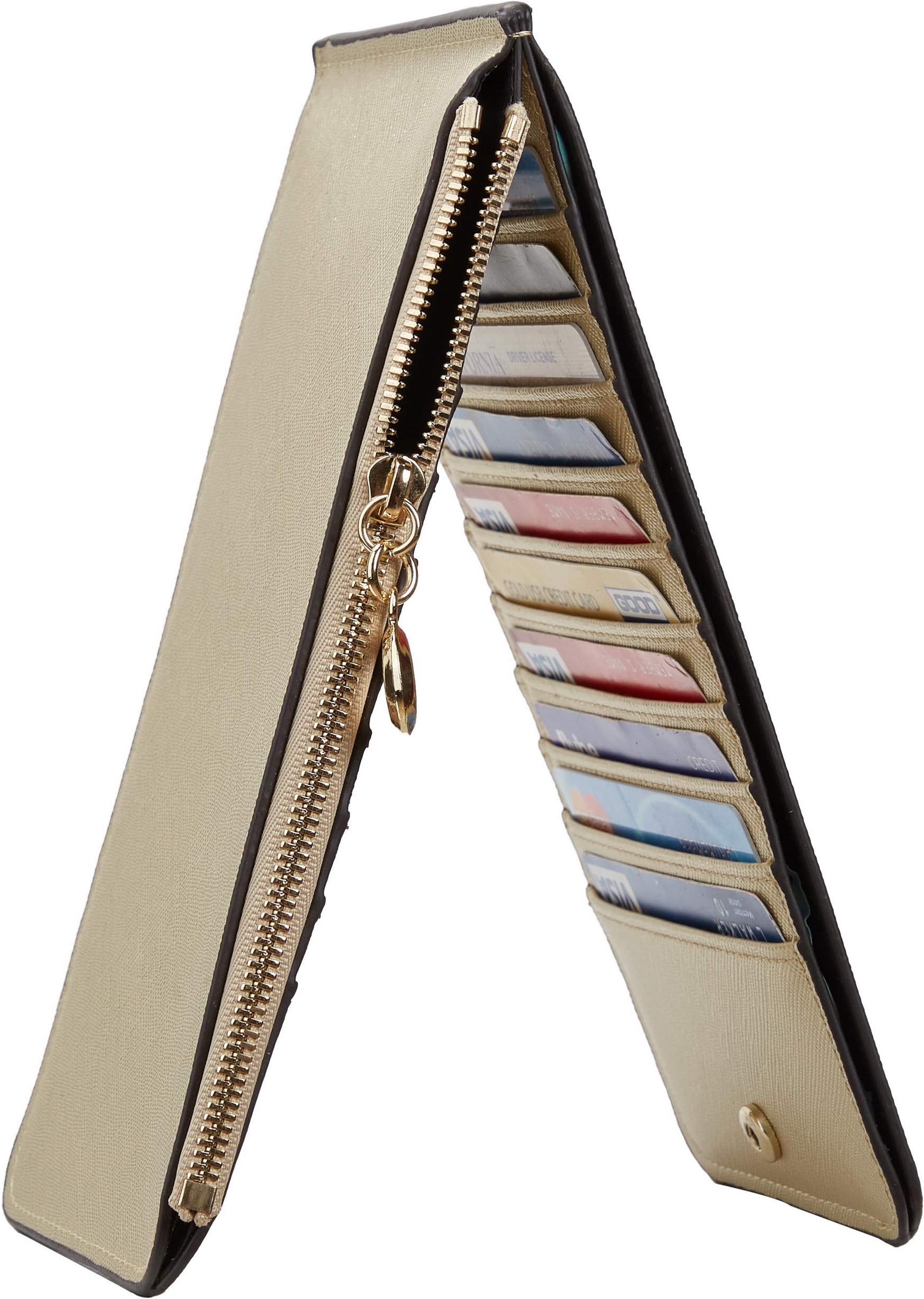 Toughergun Womens RFID Blocking Genuine Leather Multi Card Organizer Wallet with Zipper Pocket